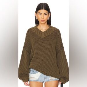 Free People Maisie oversized olive green sweater v neck M